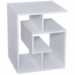 Meuble de rangement compact design contemporain géométrique dim. 45L x 40l x 55H cm panneaux particules blanc