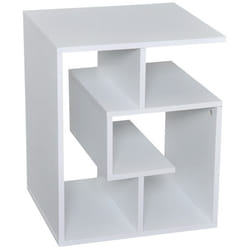 Meuble de rangement compact design contemporain géométrique dim. 45L x 40l x 55H cm panneaux particules blanc