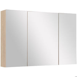 Armoire murale miroir salle de bain 3 portes 3 étagères dim. 90L x 14l x 60H cm panneaux particules chêne clair
