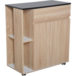 Homcom - Chariot de service desserte de cuisine à roulettes multi-rangements placard double portes + 2 étagères + tiroir panneaux particules chêne