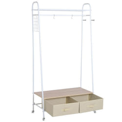 Portant sur roulettes porte-manteaux vestiaire dentrée multi-rangements penderie 2 tiroirs 2 étagères 2 patères 99L x 47l x