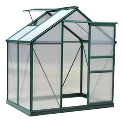 Serre de jardin aluminium polycarbonate 2,51 m² lucarne, porte coulissante, fondation incluse alu. vert polycarbonate transparent