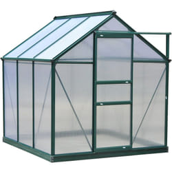 Serre de jardin aluminium polycarbonate 3,65 m² dim. 1,9L x 1,92l x 2,01H m lucarne, porte coulissante + fondation incluse alu. vert polycarbonate