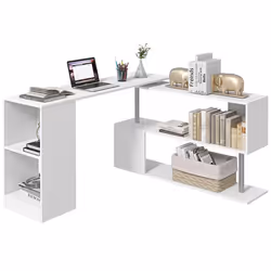 Bureau Informatique HOMCOM - multimédia modulable - design contemporain - zig zag bibliothèque intégrée - blanc