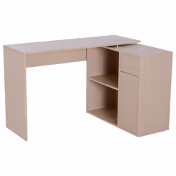Bureau informatique multimédia modulable multi-rangements double niche + tiroir panneaux particules chêne 117x82x74cm Marron