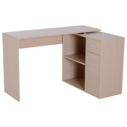 Bureau informatique multimédia modulable multi-rangements double niche + tiroir panneaux particules chêne 117x82x74cm Marron