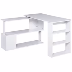 Bureau informatique multimédia modulable bibliothèque intégrée + étagère 3 niveaux panneaux particules blanc 117x82x74cm Blan ...