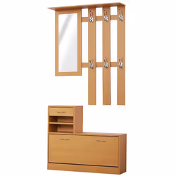 Ensemble de meubles dentrée design contemporain : meuble chaussures miroir et panneau porte-manteau panneaux de particules ma ...