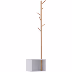 HOMCOM Meuble rangement porte-manteaux 2 en 1 design contemporain cosy dim. 40L x 30l x 180H cm MDF blanc bois massif bambou