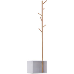 HOMCOM Meuble rangement porte-manteaux 2 en 1 design contemporain cosy dim. 40L x 30l x 180H cm MDF blanc bois massif bambou