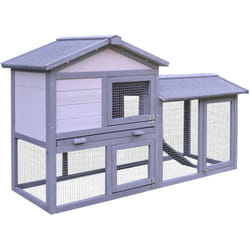 Pawhut - Clapier cage à lapins rongeurs 2 niveaux 3 portes verrouillables tiroir à déjection toit intégral bitumé 147L x 54l x 84H cm bois massif pin