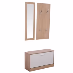 Ensemble de meubles dentrée design contemporain : meuble chaussures miroir et panneau porte-manteau patères double triple