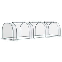 Serre de jardin tunnel 3,5L x 1l x 0,8H m 3 portes zippées bâche PVC transparent métal époxy vert