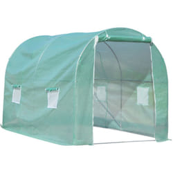 Serre de jardin tunnel surface sol 6 m² 3L x 2l x 2,10H m châssis tubulaire renforcé porte zippée 4 fenêtres enroulables vert