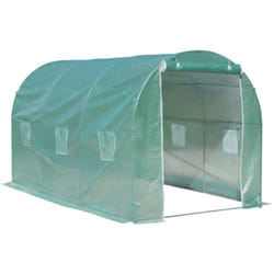 Serre de jardin tunnel surface sol 8 m² 4L x 2l x 2,10H m châssis tubulaire renforcé porte zippée 6 fenêtres enroulables vert