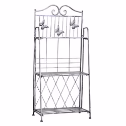 Étagère de rangement étagère de jardin pliable 3 niveaux style néo-rétro fer forgé dim. 44L x 25l x 96H cm gris métal aspect