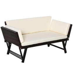 Outsunny Canapé lit de jardin extensible 3 places grand confort 4 coussins écru inclus résine tressée imitation rotin chocolat