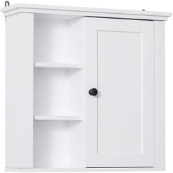 Homcom - Armoire haute murale de salle de bain ou wc placard 1 porte 3 niches dim. 53L x 14,5l x 50,5H cm mdf panneaux particules blanc