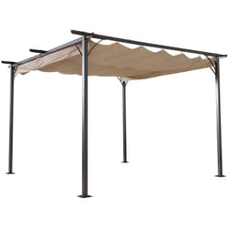 Outsunny - Pergola rétractable 3,5L x 3,5l x 2,30H m structure métal époxy anticorrosion noire + toile polyester haute densité 180 g/m² incluse beige