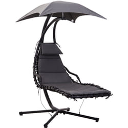 Outsunny - Bain de soleil transat suspendu avec pare-soleil et matelas design contemporain 190L x 115l x 190H cm acier polyester gris foncé noir