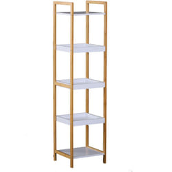 Etagère en bambou de salle de bain étagère debout 3 paniers + 2 étagères dim. 32L x 30l x 130H cm beige blanc