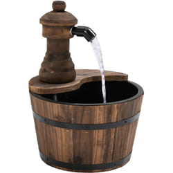 Outsunny - Fontaine de jardin tonneau pompe à eau submersible incluse ø 27 x 37H cm bois de pin marron