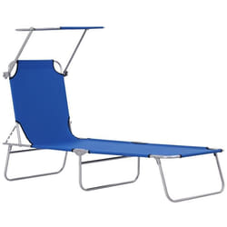 Transat bain de soleil pliable grand confort dossier et pare-soleil réglable multi-positions bleu