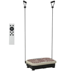 HOMCOM Plateforme vibrante oscillante 200 W écran LED vitesse réglable port USB télécommande et bandes de résistance marron beige