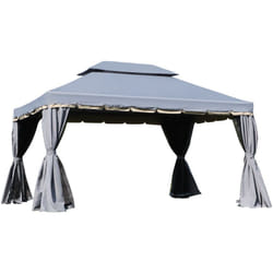Outsunny - Tonnelle barnum pavillon de jardin style colonial double toit toile moustiquaires et toiles amovibles 3,9L x 2,9l x 2,8H m gris
