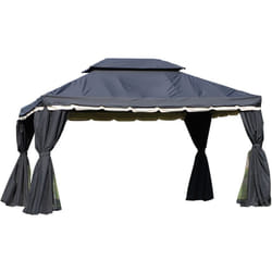 Outsunny - Tonnelle barnum pavillon de jardin style colonial double toit toile moustiquaires et toiles amovibles 3,9L x 2,9l x 2,8H m noir