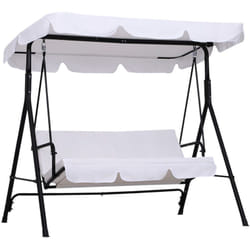 Outsunny - Balancelle de jardin 3 places toit inclinaison réglable coussins assise et dossier 1,72L x 1,1l x 1,52H m acier noir polyester blanc
