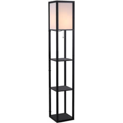 Homcom - Lampadaire étagère lampe étagère 26L x 26l x 160H cm 3 étagères 4 niveaux mdf noir
