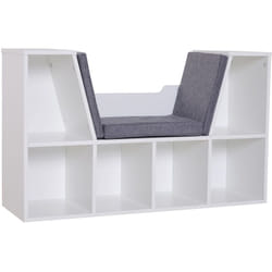 Homcom - Bibliothèque banc 2 en 1 design contemporain 6 casiers 3 coussins fournis 102L x 30l x 61H cm blanc gris chiné