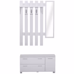 Ensemble de meubles dentrée 3 pièces meuble chaussures miroir et panneau porte-manteau panneaux particules blanc 90x24x44cm B ...