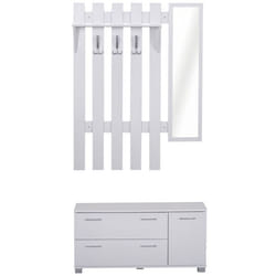 Ensemble de meubles dentrée 3 pièces meuble chaussures miroir et panneau porte-manteau panneaux particules blanc 90x24x44cm Blanc