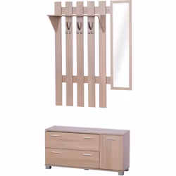 Ensemble de meubles dentrée 3 pièces meuble chaussures miroir et panneau porte-manteau panneaux particules chêne clair 90x24x ...
