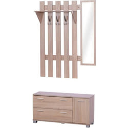 Ensemble de meubles dentrée 3 pièces meuble chaussures miroir et panneau porte-manteau panneaux particules chêne clair 90x24x44cm