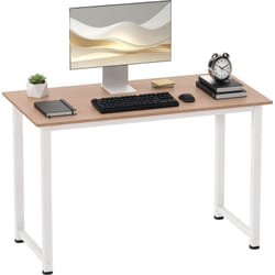 Table d'ordinateur 120L x 60l x 76H cm multifonction grand plateau cadre robuste en métal blanc effet bois