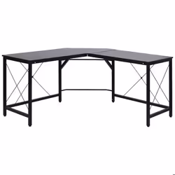 Bureau dangle bureau informatique design moderne métal MDF imitation bois noir 150x150x76cm Noir