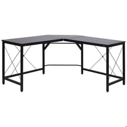Bureau dangle bureau informatique design moderne métal MDF imitation bois noir 150x150x76cm Noir