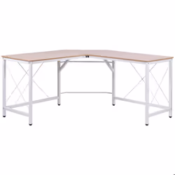 Bureau dangle bureau informatique design moderne métal MDF imitation bois chêne et blanc 150x150x76cm Blanc