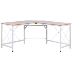 Bureau dangle bureau informatique design moderne métal MDF imitation bois chêne et blanc 150x150x76cm Blanc