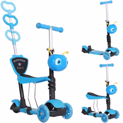 Trottinette pour enfants trottinette 3 roues évolutive 3 en 1 hauteur guidon réglable canne telescopique selle dossier amovib ...