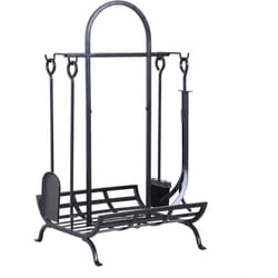 Outsunny - Serviteur de cheminée - porte bûches - range bûches multi accessoires dim. 45L x 40l x 78H cm métal noir