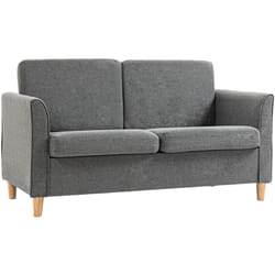 Canapé 2 places design scandinave dim. 141L x 65l x 78H cm pieds bois massif tissu lin gris clair chiné