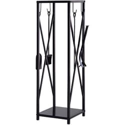 Outsunny - Serviteur de cheminée colonne - porte bûches - range bûches multi accessoires dim. 34L x 34l x 111H cm métal noir