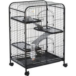 Pawhut - Cage pour Petits Animaux Roulante 3 Rampes 3 Plates-formes Plat et Bouteille d'Eau Bac Inférieur Amovible Acier pp Noire