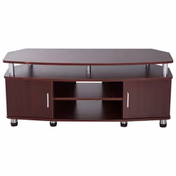 Meuble banc TV design contemporain multi-rangements : 2 portes niche centrale étagère grand plateau 120L x 40l x 52H cm choco ...