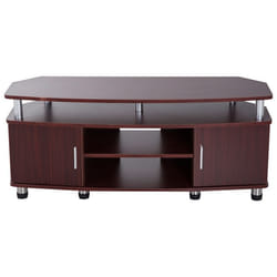 Meuble banc TV design contemporain multi-rangements : 2 portes niche centrale étagère grand plateau 120L x 40l x 52H cm chocolat