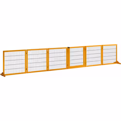 Barrière de sécurité parc enclos chien modulable pliable porte verrouillable intégrée 5 panneaux grillage acier noir bois de pin verni